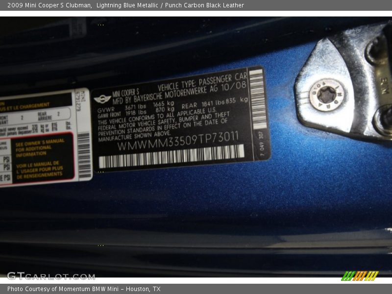 Lightning Blue Metallic / Punch Carbon Black Leather 2009 Mini Cooper S Clubman