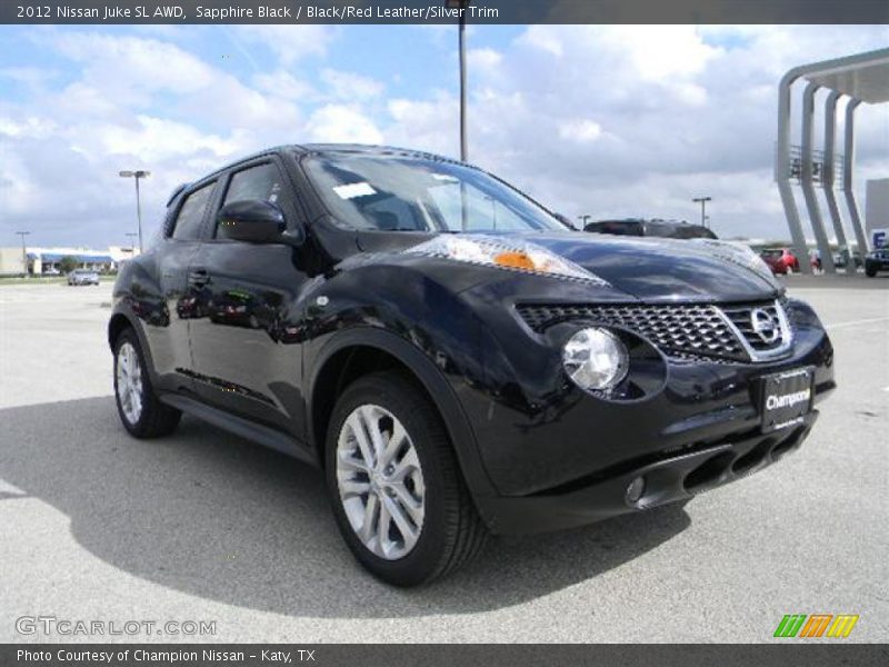 Sapphire Black / Black/Red Leather/Silver Trim 2012 Nissan Juke SL AWD