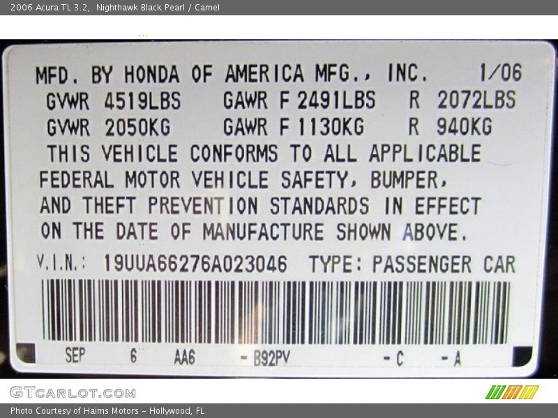 Nighthawk Black Pearl / Camel 2006 Acura TL 3.2