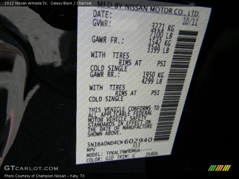 Galaxy Black / Charcoal 2012 Nissan Armada SV