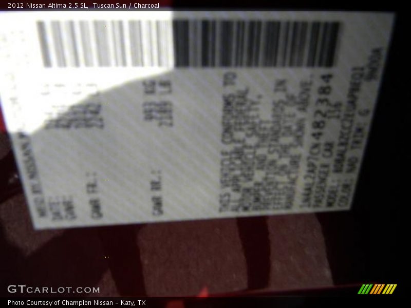 Tuscan Sun / Charcoal 2012 Nissan Altima 2.5 SL