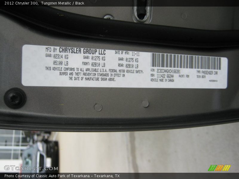 Tungsten Metallic / Black 2012 Chrysler 300