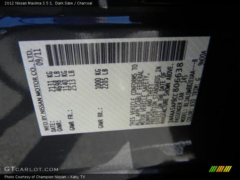 Dark Slate / Charcoal 2012 Nissan Maxima 3.5 S