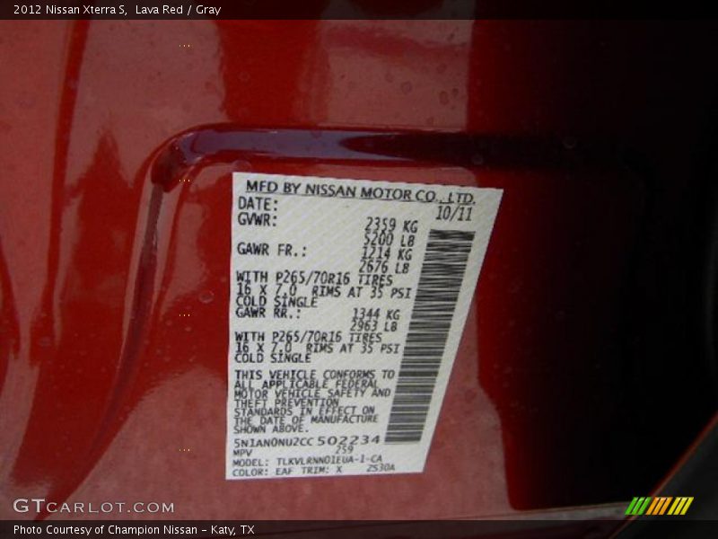 Lava Red / Gray 2012 Nissan Xterra S