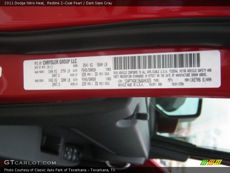 Redline 2-Coat Pearl / Dark Slate Gray 2011 Dodge Nitro Heat