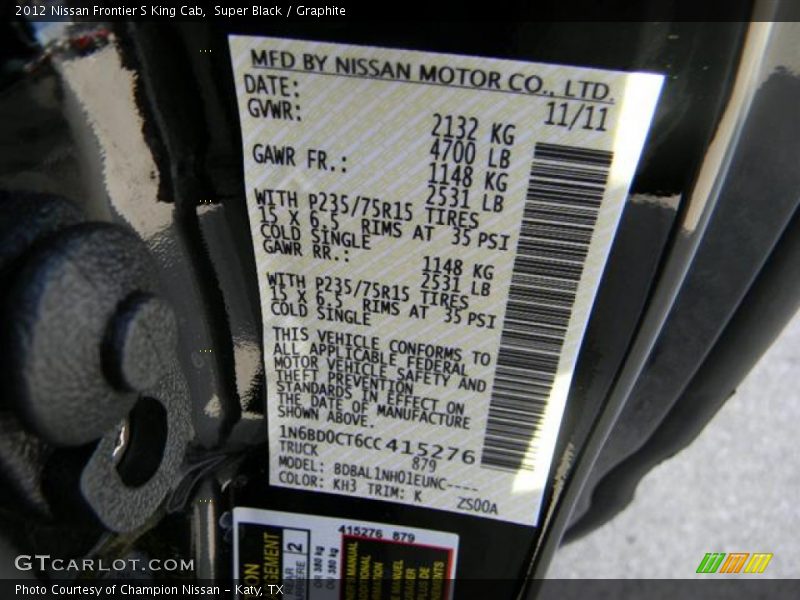 Super Black / Graphite 2012 Nissan Frontier S King Cab