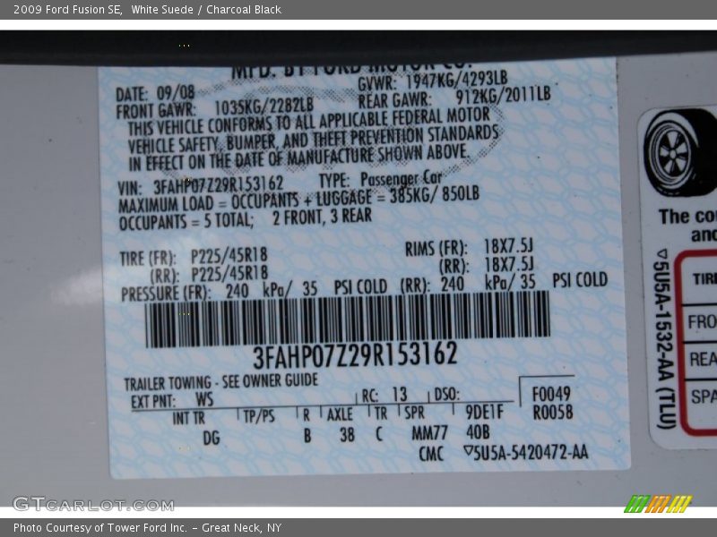 2009 Fusion SE White Suede Color Code WS