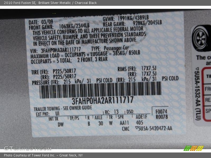 2010 Fusion SE Brilliant Silver Metallic Color Code UI