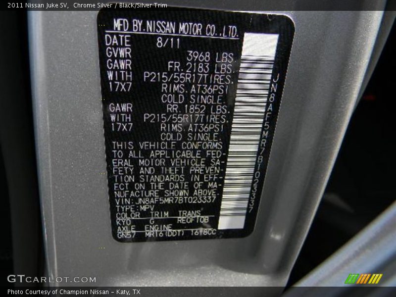 Chrome Silver / Black/Silver Trim 2011 Nissan Juke SV