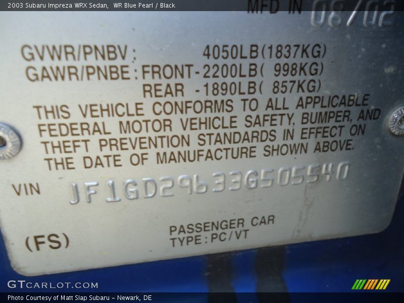 WR Blue Pearl / Black 2003 Subaru Impreza WRX Sedan