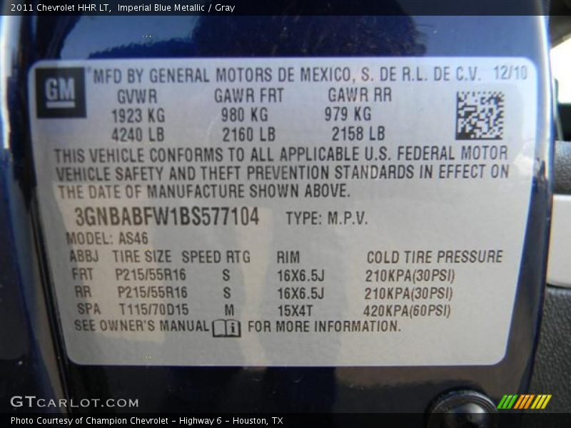 Imperial Blue Metallic / Gray 2011 Chevrolet HHR LT