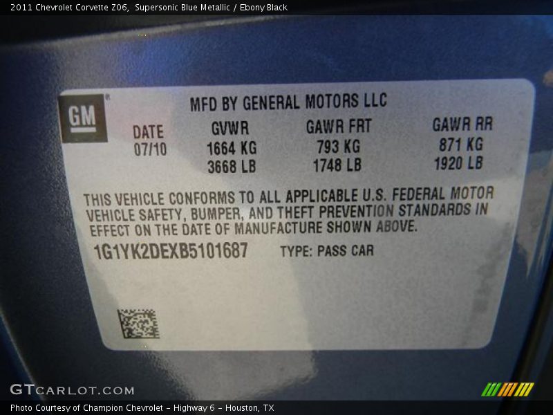 Supersonic Blue Metallic / Ebony Black 2011 Chevrolet Corvette Z06