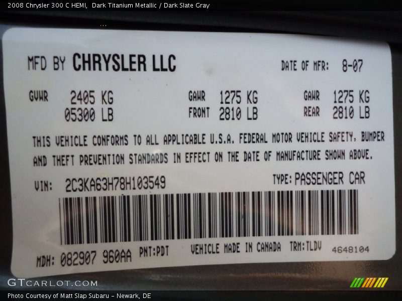 Dark Titanium Metallic / Dark Slate Gray 2008 Chrysler 300 C HEMI