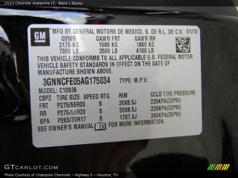 Black / Ebony 2010 Chevrolet Avalanche LT