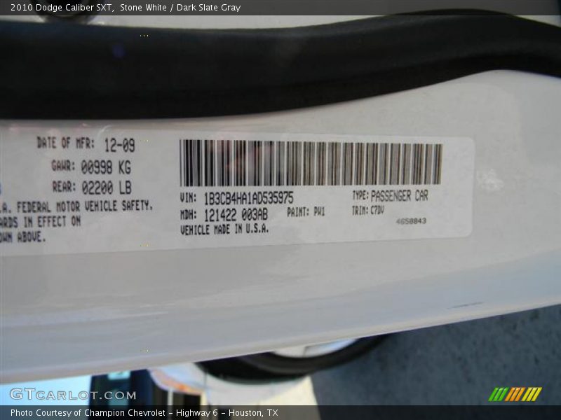 Stone White / Dark Slate Gray 2010 Dodge Caliber SXT