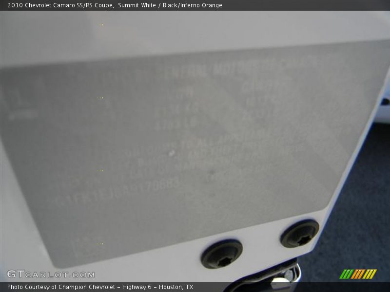 Summit White / Black/Inferno Orange 2010 Chevrolet Camaro SS/RS Coupe