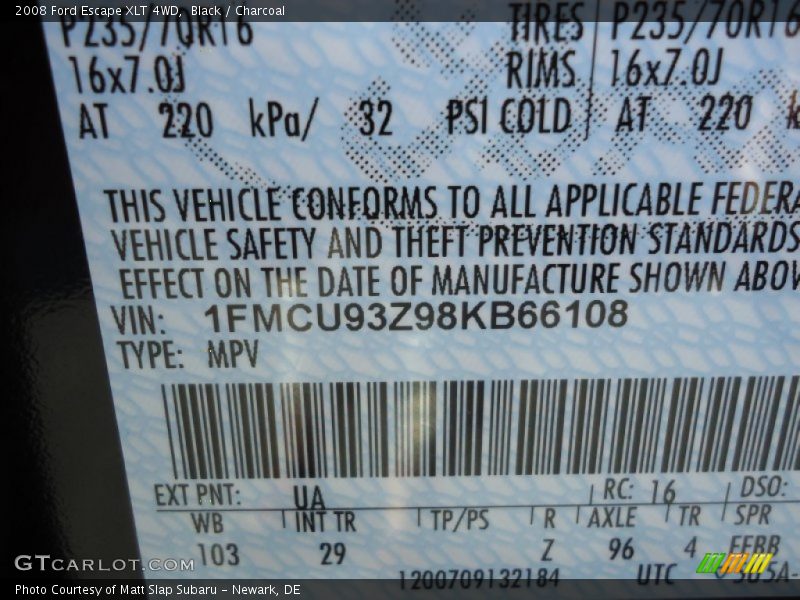 Black / Charcoal 2008 Ford Escape XLT 4WD