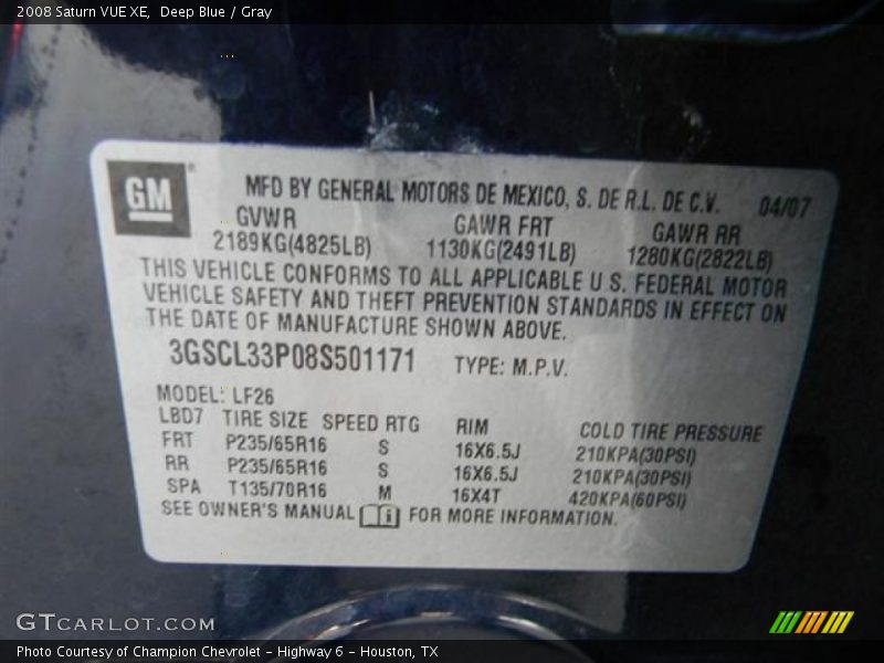 Deep Blue / Gray 2008 Saturn VUE XE