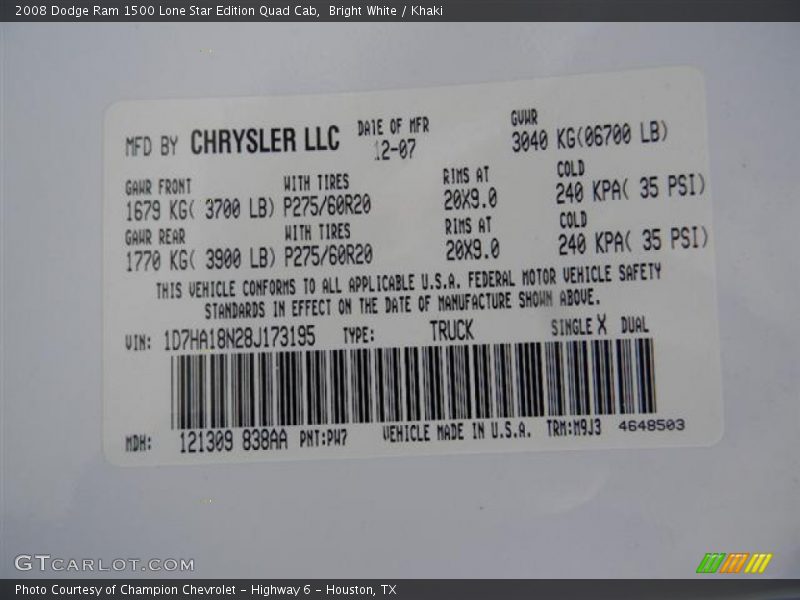 Bright White / Khaki 2008 Dodge Ram 1500 Lone Star Edition Quad Cab
