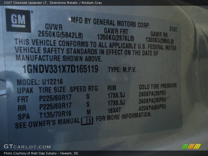 Silverstone Metallic / Medium Gray 2007 Chevrolet Uplander LT
