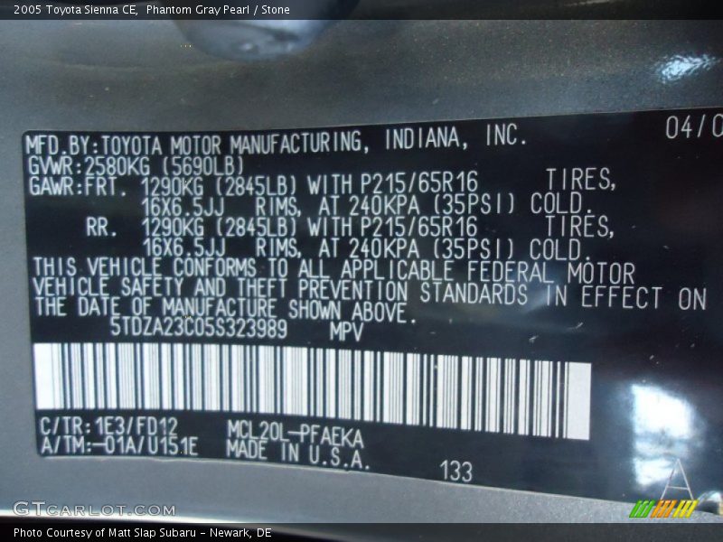 Phantom Gray Pearl / Stone 2005 Toyota Sienna CE