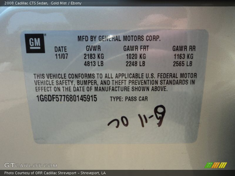 Gold Mist / Ebony 2008 Cadillac CTS Sedan