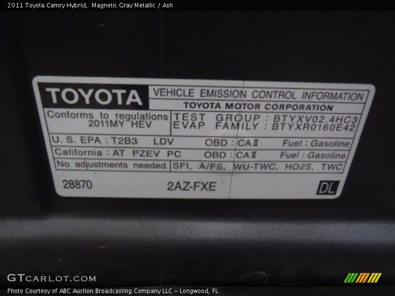 Magnetic Gray Metallic / Ash 2011 Toyota Camry Hybrid