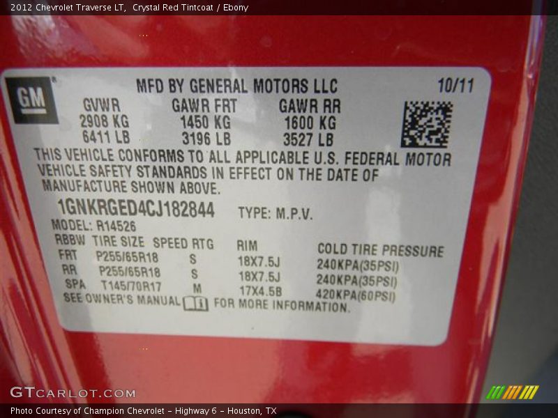 Crystal Red Tintcoat / Ebony 2012 Chevrolet Traverse LT