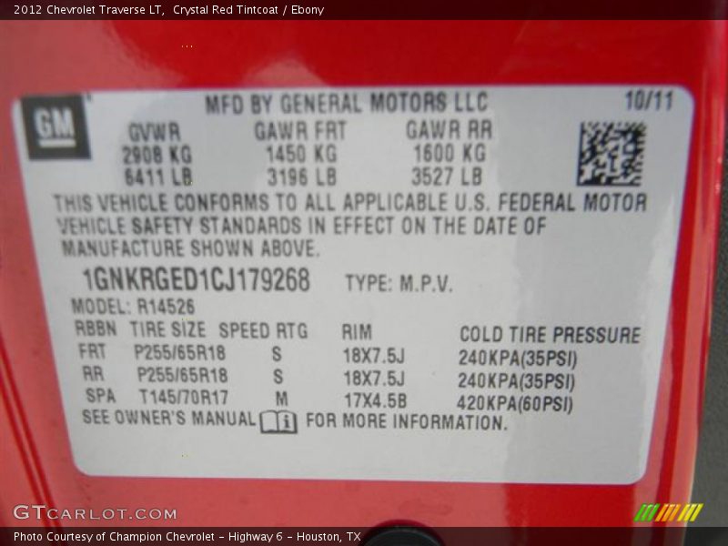 Crystal Red Tintcoat / Ebony 2012 Chevrolet Traverse LT