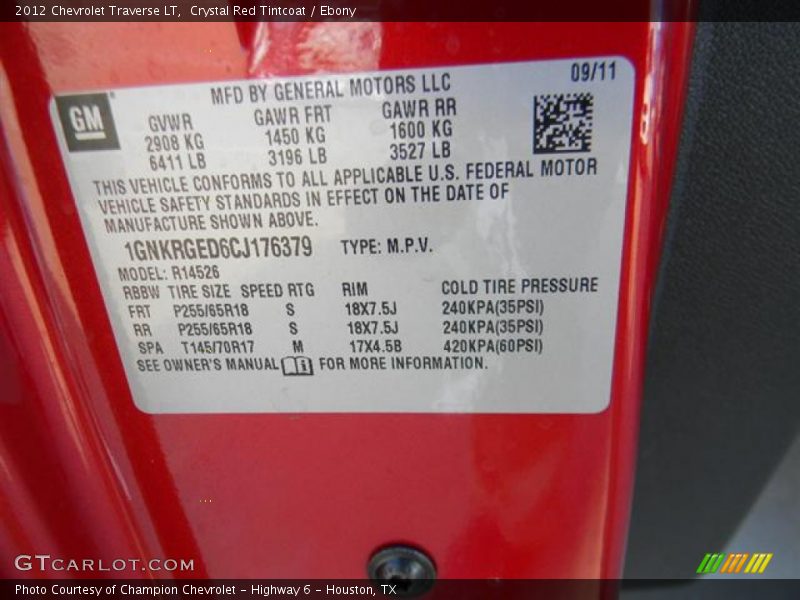 Crystal Red Tintcoat / Ebony 2012 Chevrolet Traverse LT