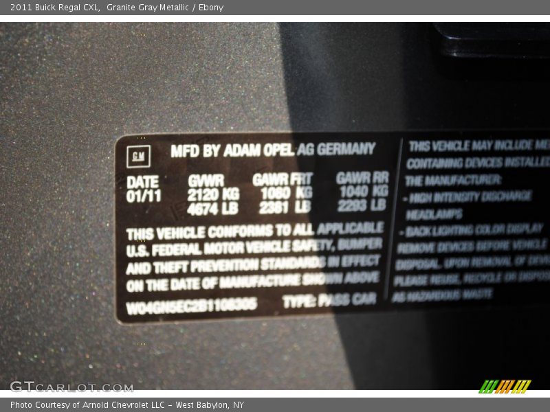 Granite Gray Metallic / Ebony 2011 Buick Regal CXL