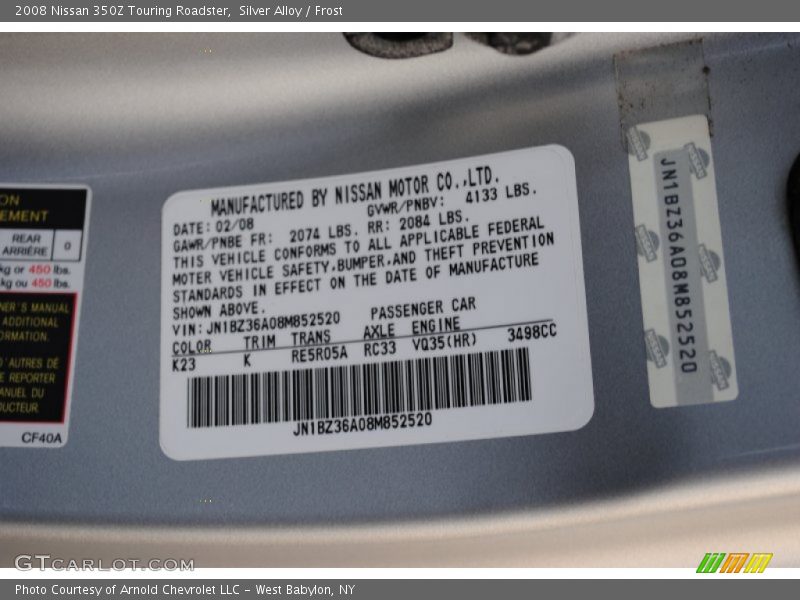 2008 350Z Touring Roadster Silver Alloy Color Code K23