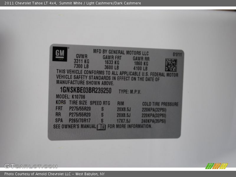 Summit White / Light Cashmere/Dark Cashmere 2011 Chevrolet Tahoe LT 4x4