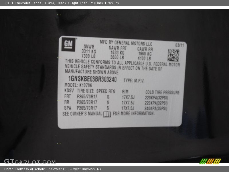 Black / Light Titanium/Dark Titanium 2011 Chevrolet Tahoe LT 4x4