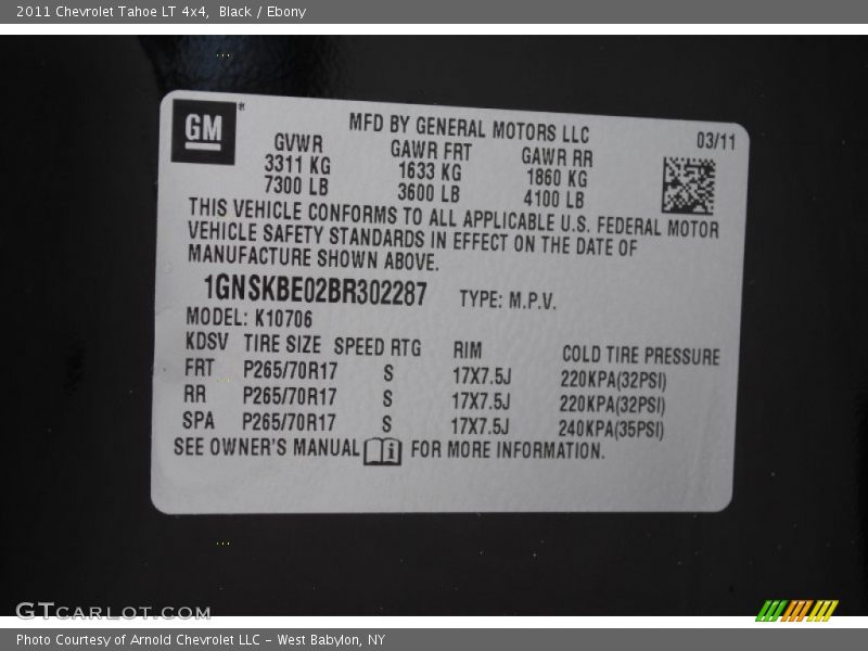 Black / Ebony 2011 Chevrolet Tahoe LT 4x4
