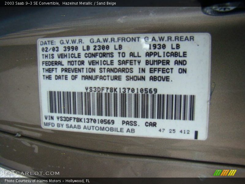 Hazelnut Metallic / Sand Beige 2003 Saab 9-3 SE Convertible