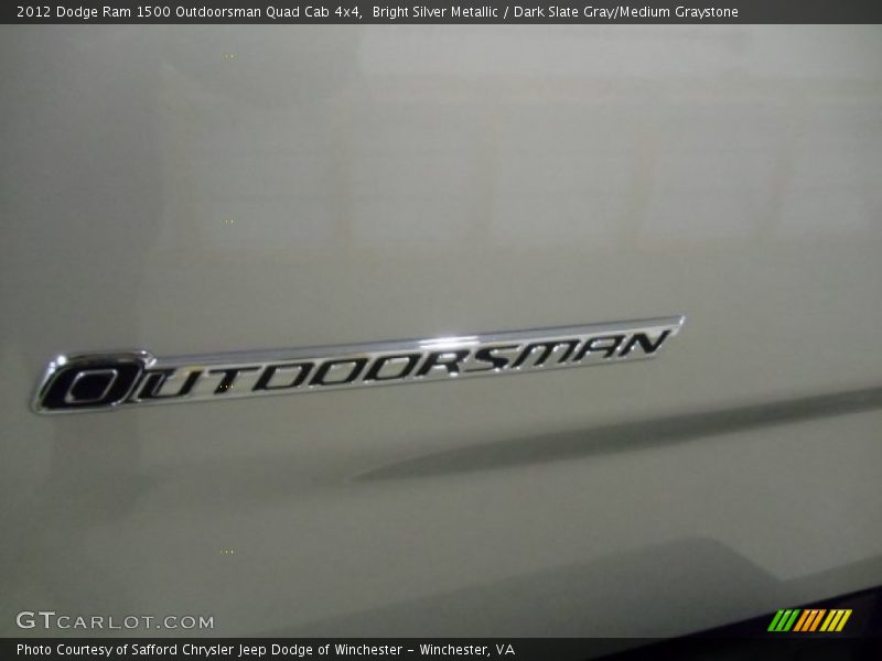 Bright Silver Metallic / Dark Slate Gray/Medium Graystone 2012 Dodge Ram 1500 Outdoorsman Quad Cab 4x4