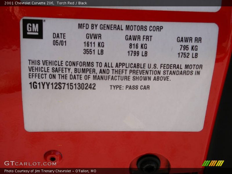 Info Tag of 2001 Corvette Z06