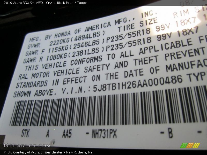 2010 RDX SH-AWD Crystal Black Pearl Color Code NH731