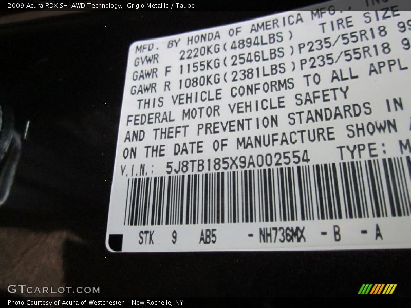 Grigio Metallic / Taupe 2009 Acura RDX SH-AWD Technology