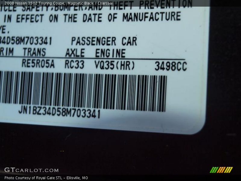 Magnetic Black / Charcoal 2008 Nissan 350Z Touring Coupe