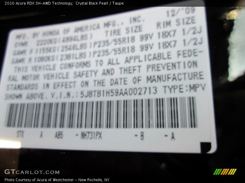 Crystal Black Pearl / Taupe 2010 Acura RDX SH-AWD Technology
