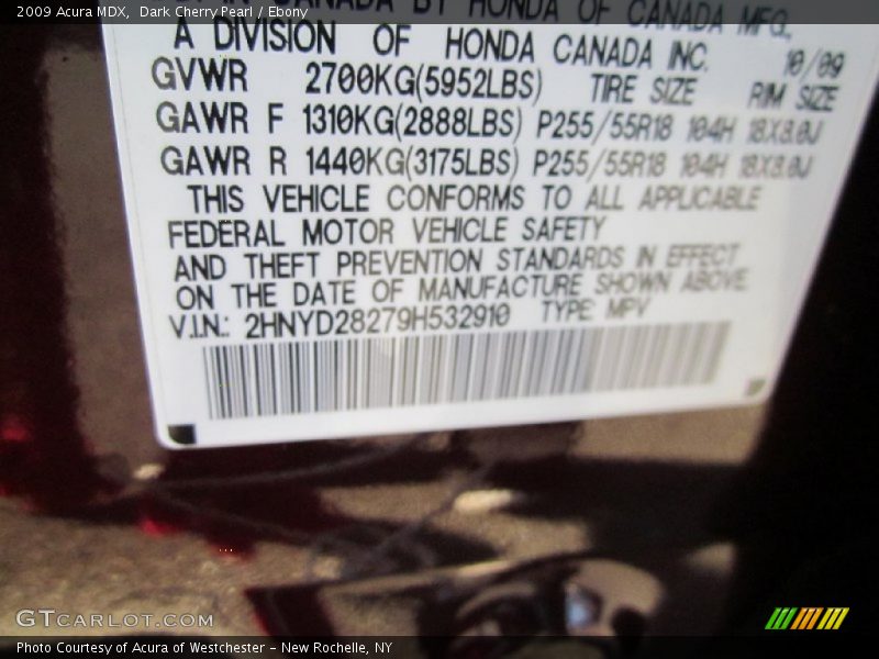 Dark Cherry Pearl / Ebony 2009 Acura MDX