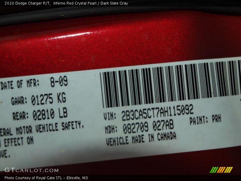 Inferno Red Crystal Pearl / Dark Slate Gray 2010 Dodge Charger R/T