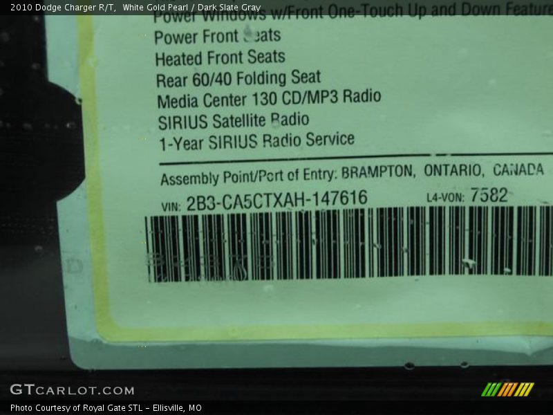 White Gold Pearl / Dark Slate Gray 2010 Dodge Charger R/T