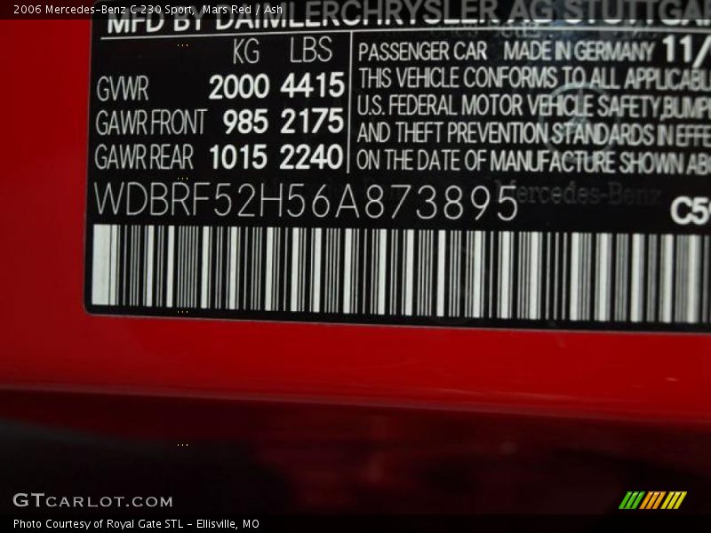 Mars Red / Ash 2006 Mercedes-Benz C 230 Sport