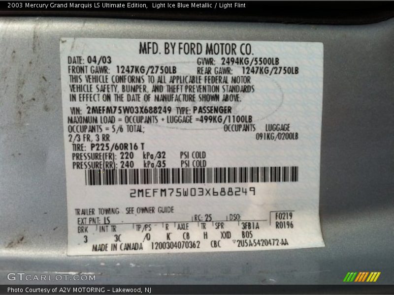Light Ice Blue Metallic / Light Flint 2003 Mercury Grand Marquis LS Ultimate Edition