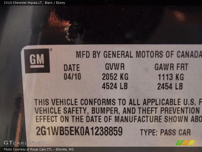 Black / Ebony 2010 Chevrolet Impala LT