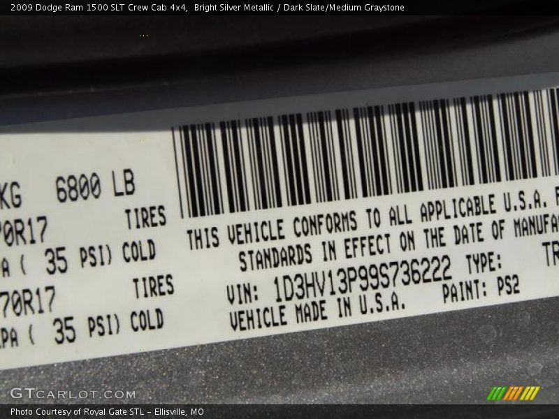 Bright Silver Metallic / Dark Slate/Medium Graystone 2009 Dodge Ram 1500 SLT Crew Cab 4x4