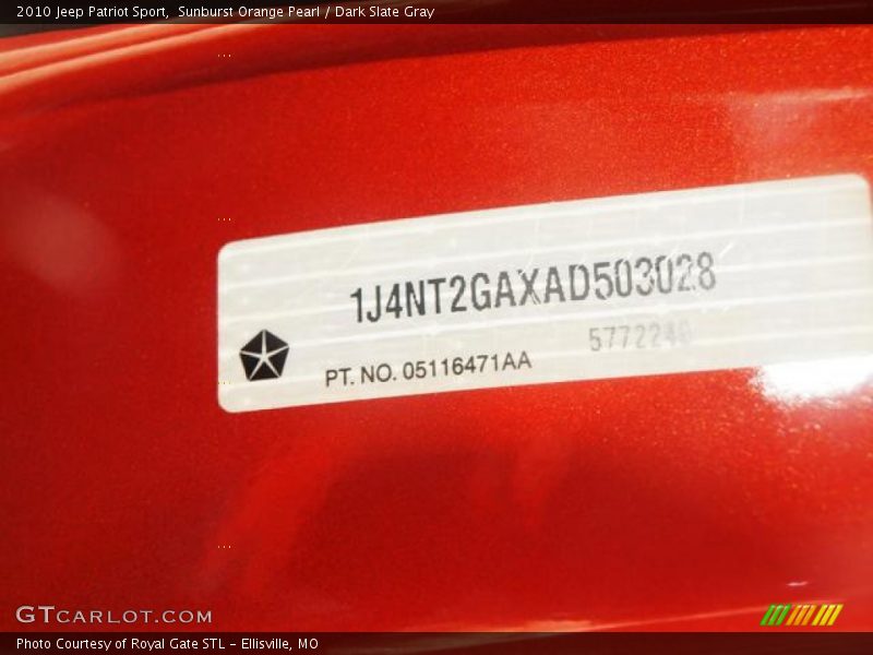 Sunburst Orange Pearl / Dark Slate Gray 2010 Jeep Patriot Sport